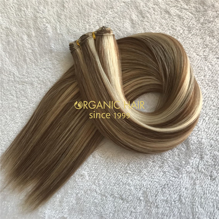 Human full cuticle hair hand tied wefts piano color on sale X158